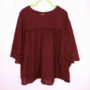 Cat & Jack Girl's Bell Sleeve Eyelet Lace Oversized Lined Cotton Blouse Top Med